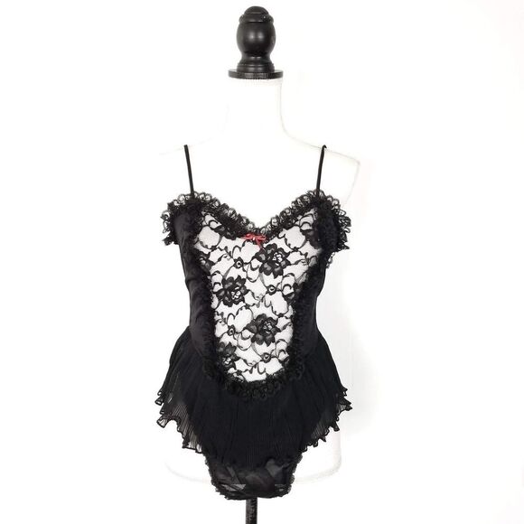 Vintage 90s Midnight Hour Lingerie Bodysuit Black Lace One Piece Size Medium - Picture 1 of 6